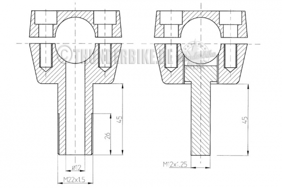 TB-RISER Alu Poliert / 4" Pullback / 35 mm / 25 mm / ohne Kabeldurchführung