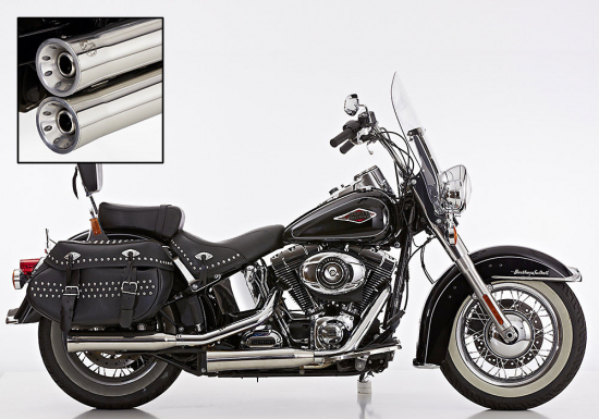 EURO 3: Falcon Double Groove - Slip on / silber poliert / HD Softail Heritage Classic / ab 2007 / EG-BE