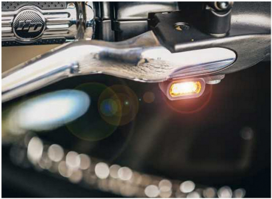 TB LED Mini Blinker Stripe / schwarz / Softail Slim S & Fat Boy S / V-Rod 02-17 / Touring 09-18 mit hydr.Kupplg. / Paar / E-Zei.