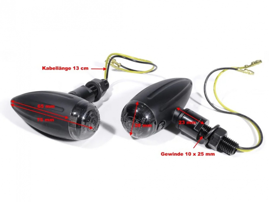 LED Micro Bullet Blinker /schwarz / Aluminium / Glas getönt / 1 Paar / E-geprüft