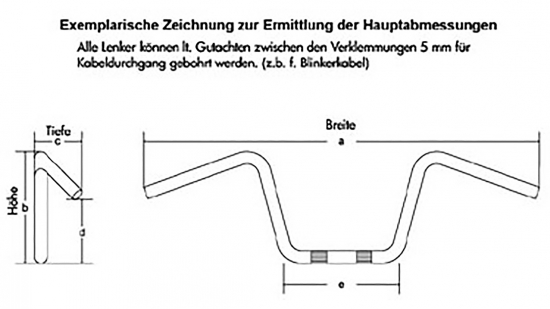 LENKER Power Bike Bar High 1" (1 Zoll) 1050 / 135 / 180 / chrom / Tüv