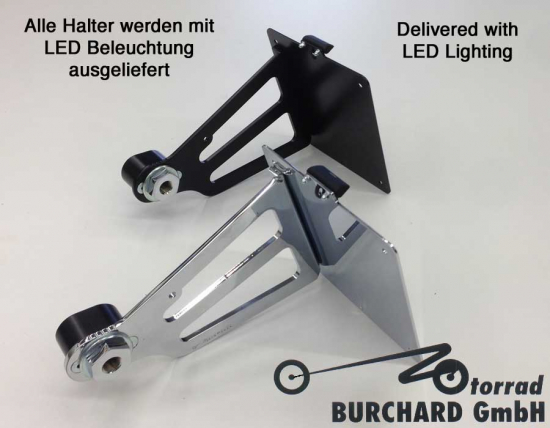 seitl. MB - Kennzeichenhalter Kompl.-Set - schwarz-glanz / YAMAHA XV 950 Bolt / R / Racer / TÜV / AT