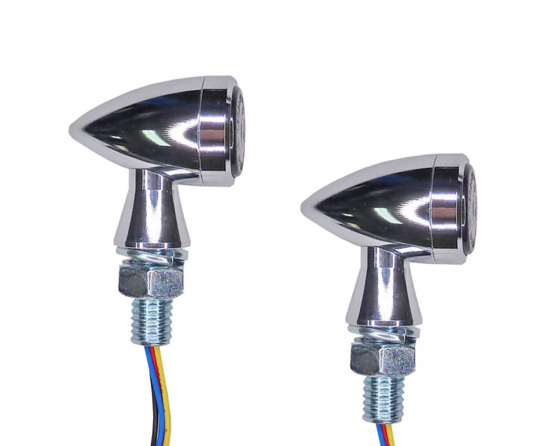 Micro Bullet Style - LED Rücklicht - Blinker- Bremslicht / chrom  / 1 Paar / E-Zeichen