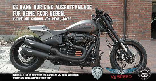 NEU: PENZL V2-Speed X-PIPE - elektr. verstellb. / silber gebürstet / Harley Softail FXDR 114 / ab 2018 / EG-BE