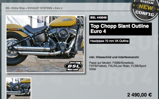 BSL Top Chopp Slant Outline Auspuff / Headpipes 70mm VA Outline / Softail / Euro 4 / TÜV