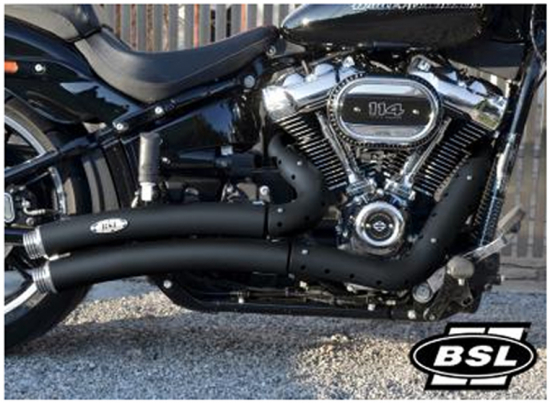 BSL Radial Low Exit Classic Auspuff / Headpipes 70mm VA Black Coated / Softail / Euro 4 / TÜV