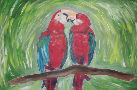 HELDERHEIT - Kunstdruck Kissing Parrots / auf Leinwand / limitiert / 75 x 50 cm