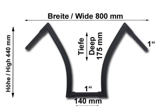 HH Lenker Bad Ape / 3 Loch-Bohrung / 32 mm / 1" - 25,4 mm / 800 / 440 mm / schwarz matt / Tüv