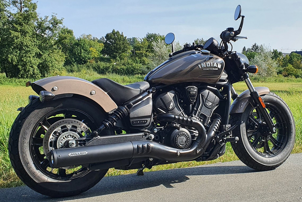 MILLER - YUKON - SlipOn / Edelstahl schwarz-matt - EURO 5+ / Indian Scout - 1250 ccm / EG-BE