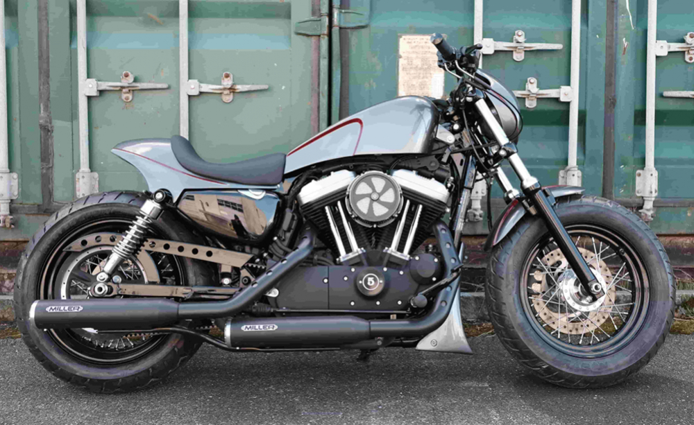 Black Sale: MILLER - Silverado I - black - 2-2 / HD Sportster XL 883 / XL 1200 / SlipOn / 04 - 13 / EG-BE