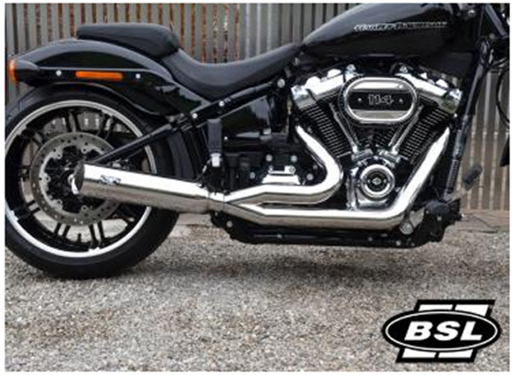 BSL 2-1 Classic High Exit Auspuff / Headpipes 70mm with BSL Bomb VA Satin / Softail / Euro 4 / TÜV