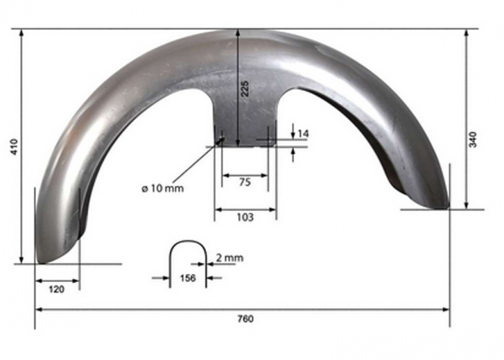 HA Frontfender BaggerStyle - 21 + 23 " / Stahlblech 2 mm / 152 mm b / roh / universal / kein Tüv notwendig