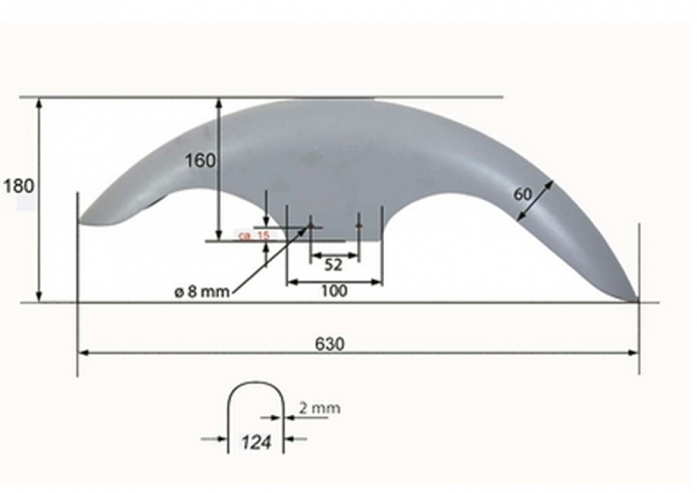 HH Frontfender / Stahlblech 2 mm / 120 mm b / roh / universal / kein Tüv notwendig